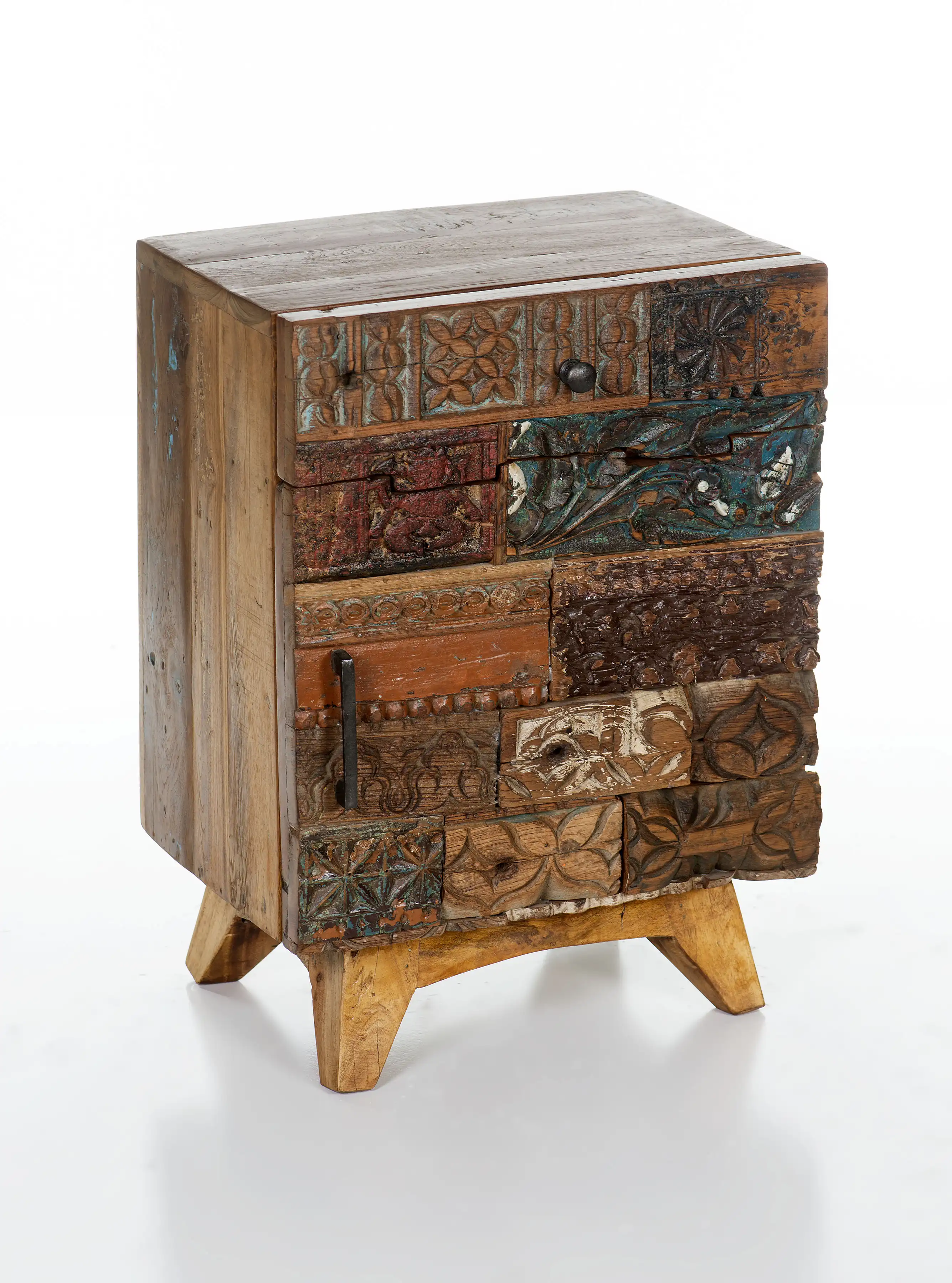 Reclaimed Wood Carved Blocks Side Table with 1 Drawer & 1 Door
(Knock Down) - popular handicrafts